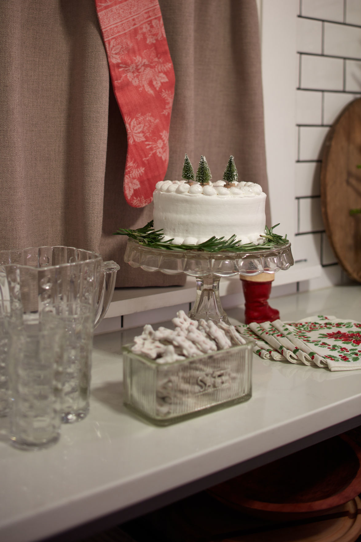 Little trees atop a cake.